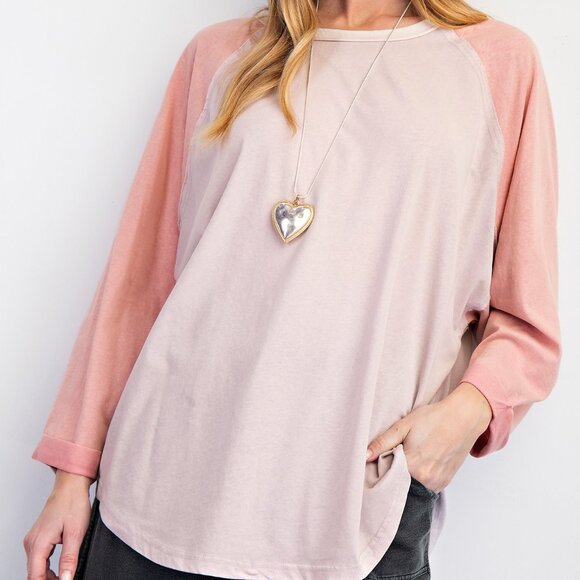 Easel Rose Pink Color Mix Rayon Cotton Knit Tunic - Picture 4 of 7